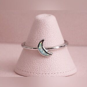 925 Sterling Silver Opal Crescent Moon Boho Ring sizes 5,6, 7, Thin band.